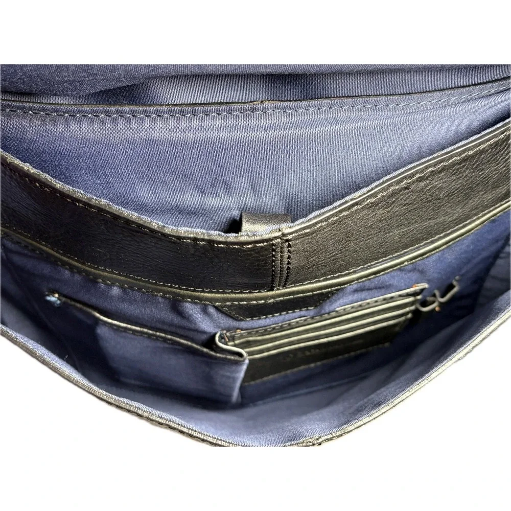 Vintage Mens Black Leather Briefcase Messenger Bag Laptop Crossbody Distressed